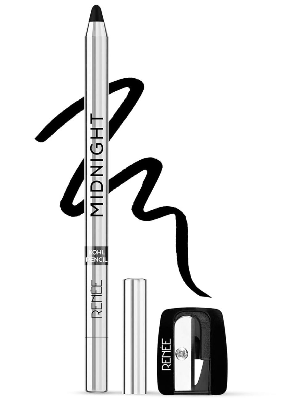 RENEE Midnight Kohl Pencil   Smudgeproof and Waterproof Kajal  24 Hrs Long Stay   Darkest Black   One Swipe Application Rich Color Payoff  Vitamin E  Olive Oil and Castor Oil   1.5 Gm