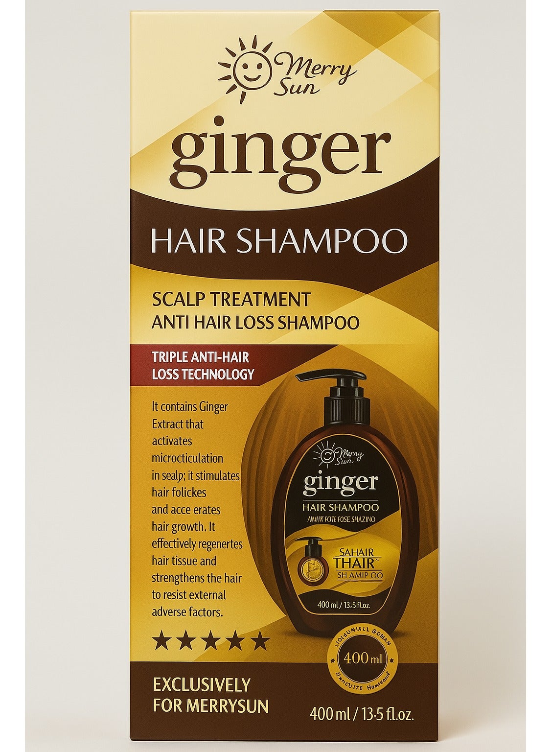 Merry Sun Anti Hair Loss Ginger Shampoo – 400ml | Herbal Scalp Treatment for Stronger, Thicker & Healthier Hair