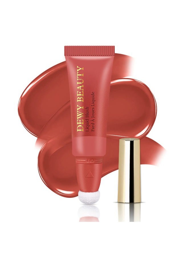 Liquid Blush Makeup Wand, Cream Liquid Blush with Cushion Applicator For Cheeks Tint, Natural-looking, Glow Dewy Finish, Weightless Blendable Liquid Blush Stick | #105 ARDOUR-Red Brown