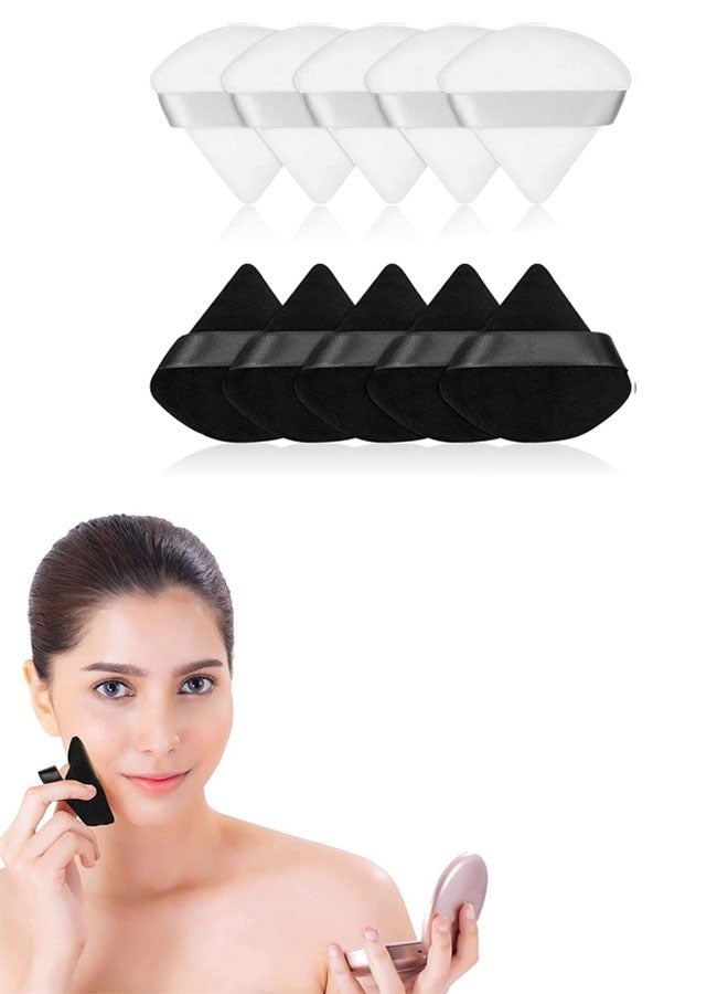 Powder Puff, 10Pcs Face Triangle Soft Makeup Powder Puff for Loose Powder Mineral Powder Body Powder Makeup Tool with Strap, for Contouring, Under Eye and Corner