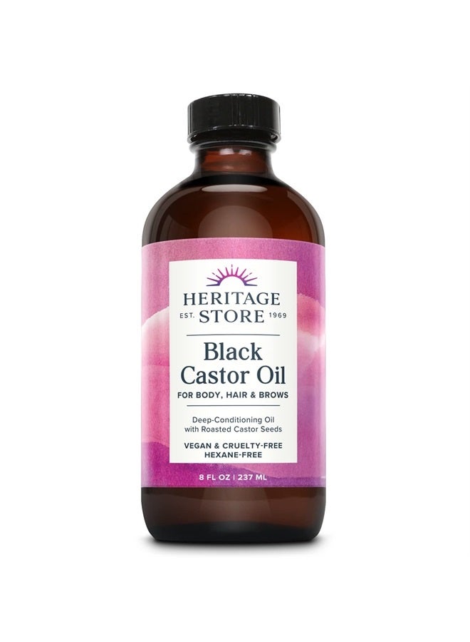 Black Castor Oil, Traditionally Roasted, Rich Hydration for Hair & Skin, Bold Lashes & Brows 8oz
