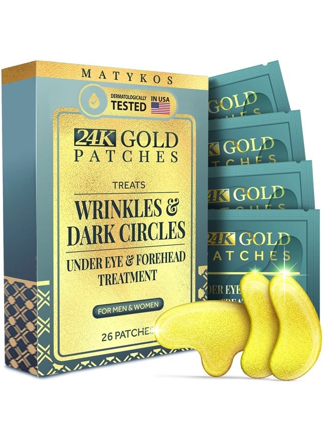 24K Gold Under Eye and Forehead Patches - 26 PCS - Collagen and Hyaluronic Acid Pads that Helps Reducing Under Eye Puffiness, Wrinkles, and Dark Circles - NO Artificial Fragrance or Alcohol