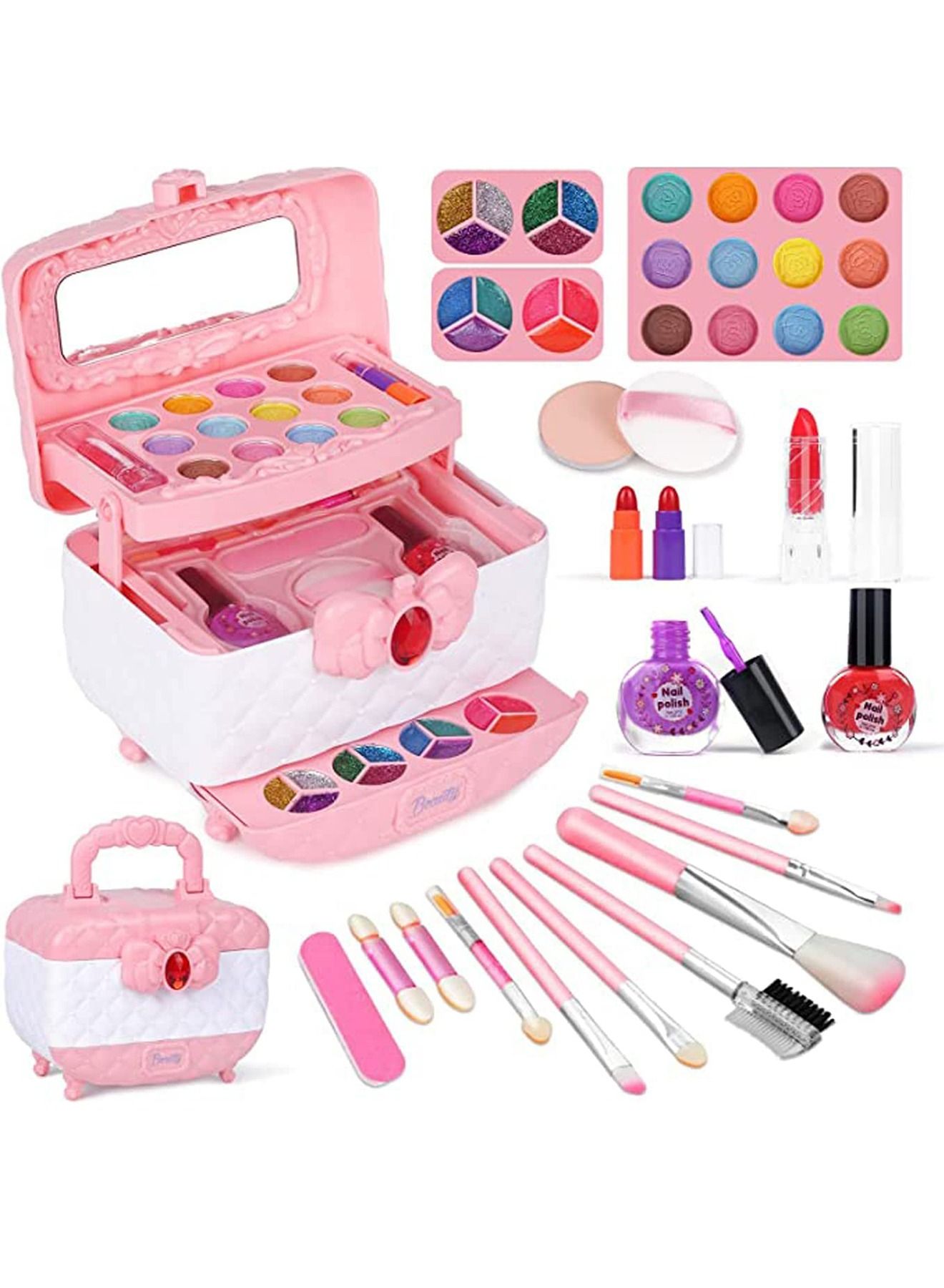 Kids Makeup Toy Kit for Girl, Washable Pretend Real Cosmetic, Safe & Non-Toxic Make-Up Toys for 3-12-Year-Old Kids