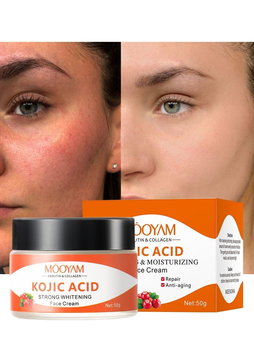 Kojic Acid Brightening Face Cream 50g Anti Acne and Anti Aging Moisturizer Improves Skin Tone Reduces Wrinkles and Repairs Skin Barrier for All Skin Types
