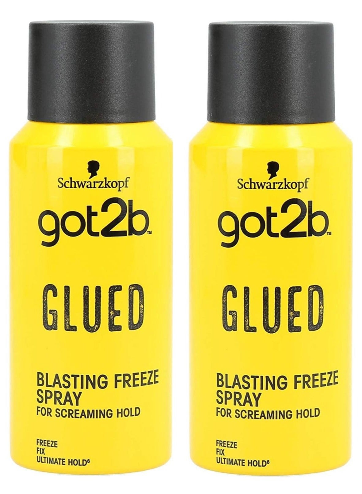 Schwarzkopf got2b Glued Blasting Freeze Spray, Strong Hold Hairspray for Up to 72 Hours, Vegan, Silicone Free, 100ml pack of 2