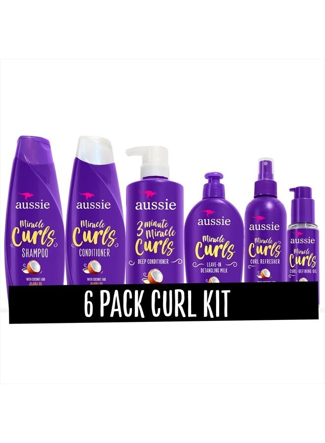Miracle Curls Collection: Shampoo, Conditioner, Deep Conditioner, Spray Gel, Detangling Milk, and Oil Hair Treatment (6 Piece Set)