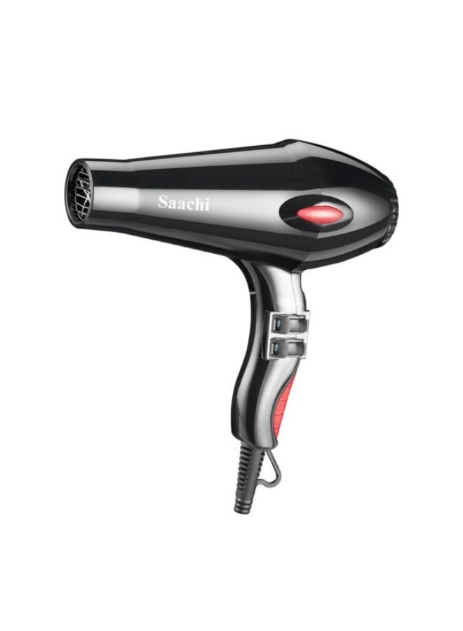 Saachi Hair Dryer NL‑HD‑5030‑BK | Professional Lightweight DC Motor Hairdryer with 3 Heat Levels & 2 Speeds, Diffuser & Concentrator Nozzle for Home Salon Styling