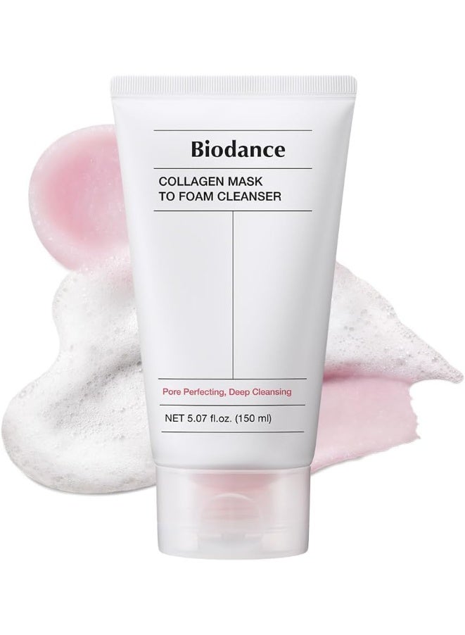 BIODANCE Collagen Mask To Foam Cleanser, Pink Face Wash for Women, 2-in-1 Pore Mask and Hydrating Foaming Facial Cleanser for Sensitive Skin, Oily Skin, Korean Skincareㅣ5.07 fl. oz. (150 ml)