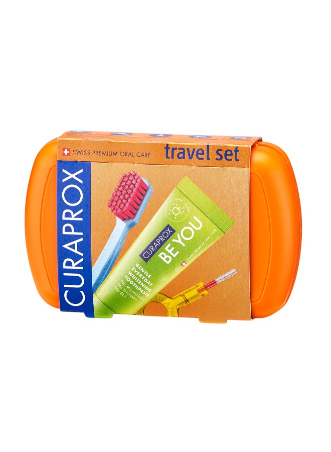 Travel Set Orange I Includes CS 5460 Travel Toothbrush, 10ml Be You Toothpaste, CPS Prime 07 & 09 Interdental Brushes I Compact Oral Care Kit for On-the-Go