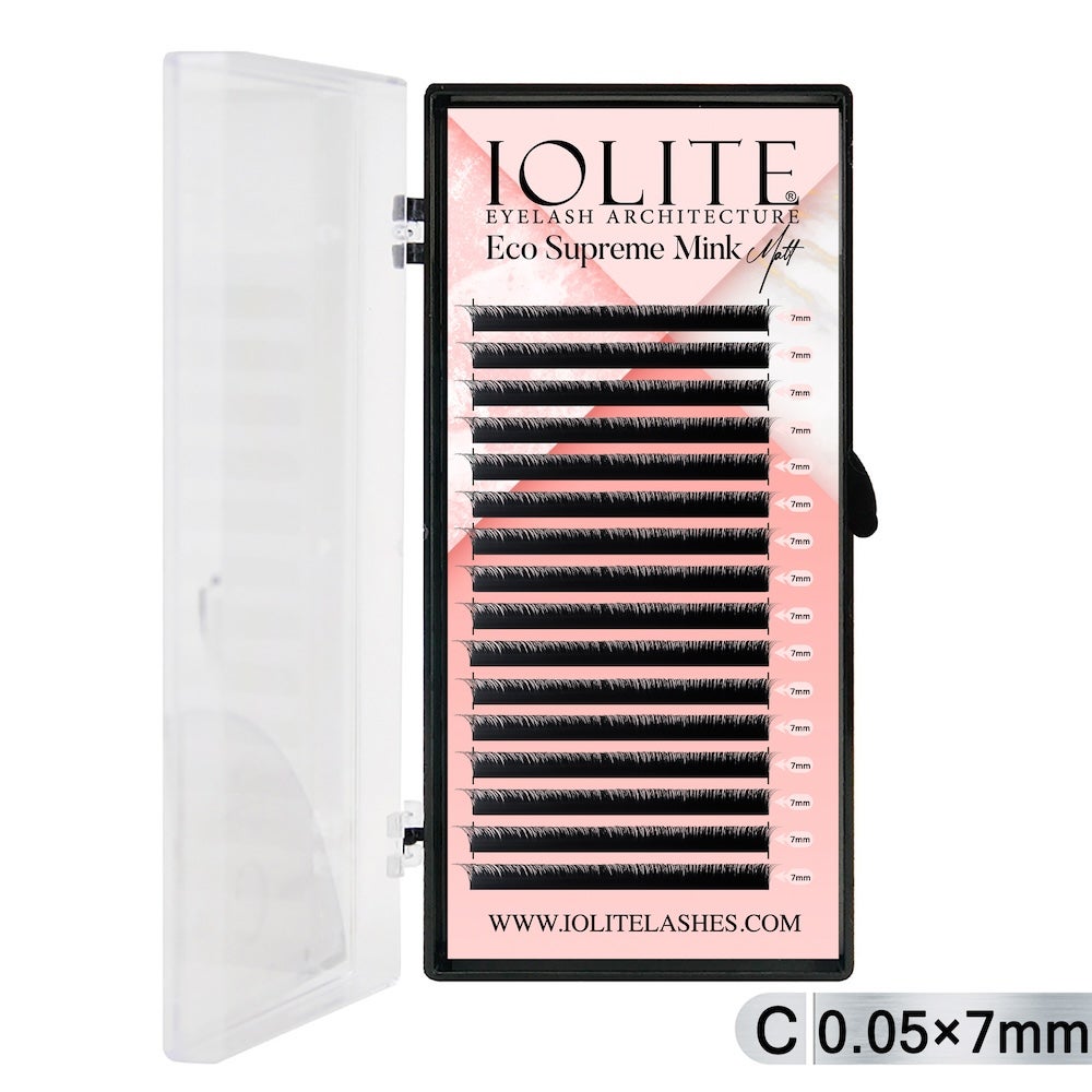 Iolite Eco Supreme Mink Matt Lash Extension Tray C – Curl – 0.5T (6mm–15mm) – Matt Finish, Premium Eco-Friendly Eyelashes for Lash Artists ISMMC5T - 7MM