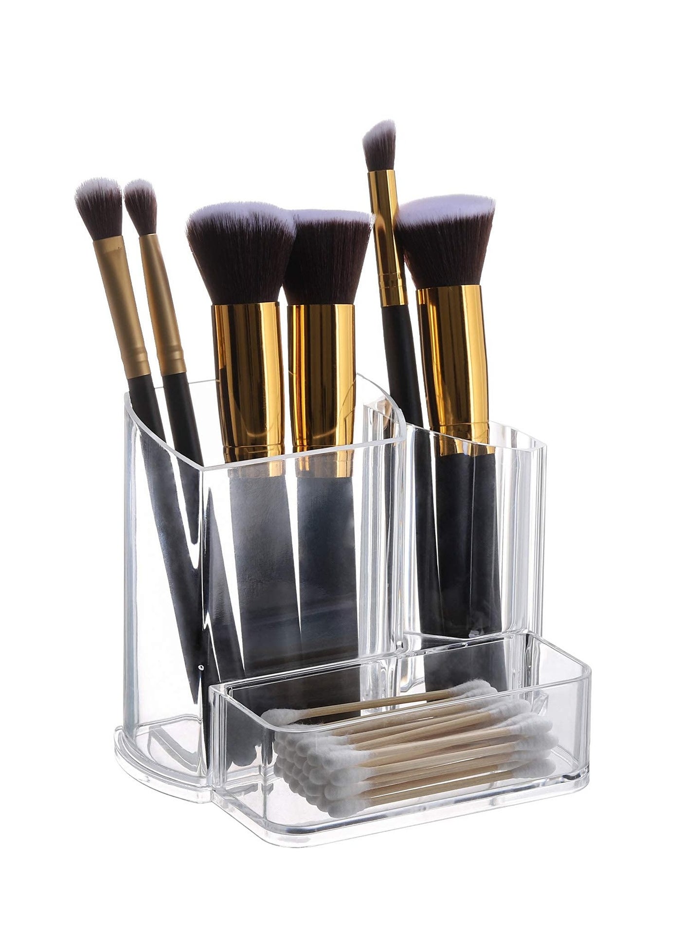 Clear Makeup Brush Holder, 3-Compartment Different Size Cosmetics Organizer Storage