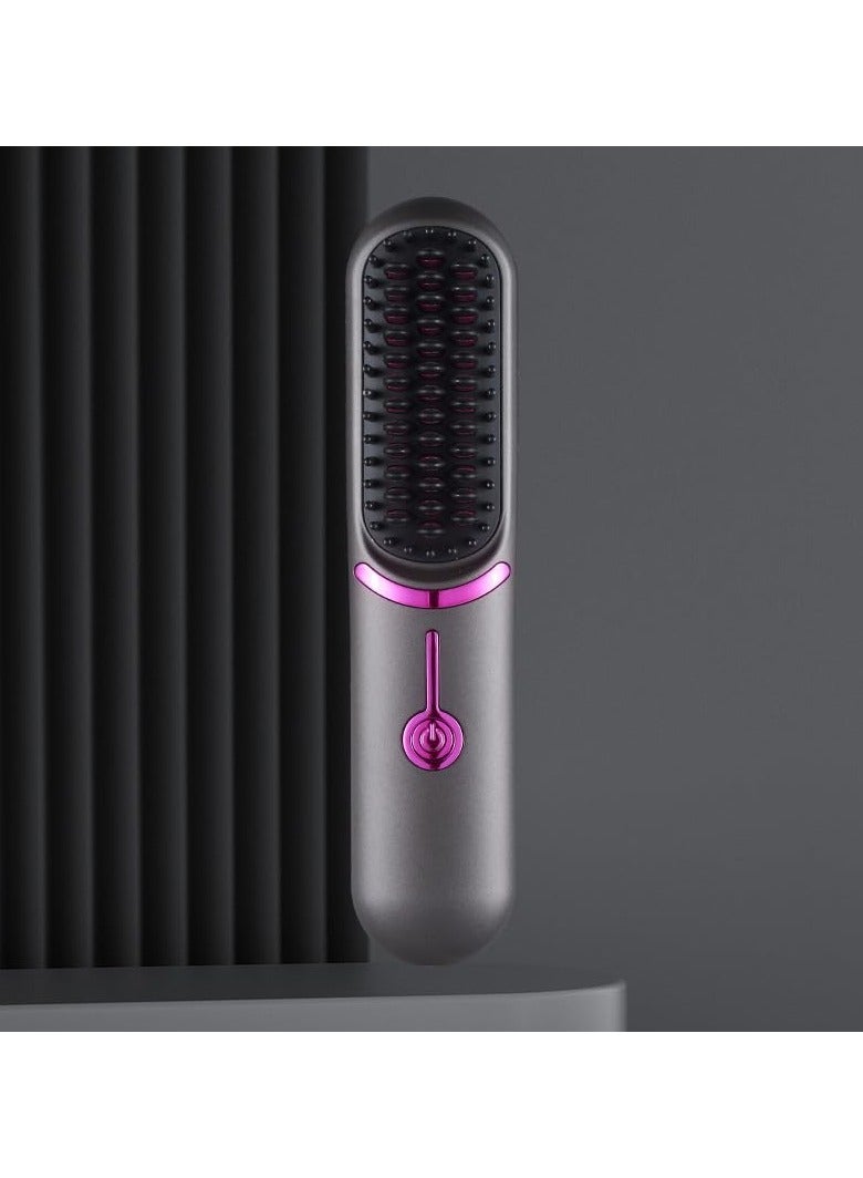 Mini Cordless Hair Straightener Brush, Portable Mini Straightening Brush for Travel, USB Rechargeable, Anti-Scald, Gifts for Women, Lovers or Friends (Gray)