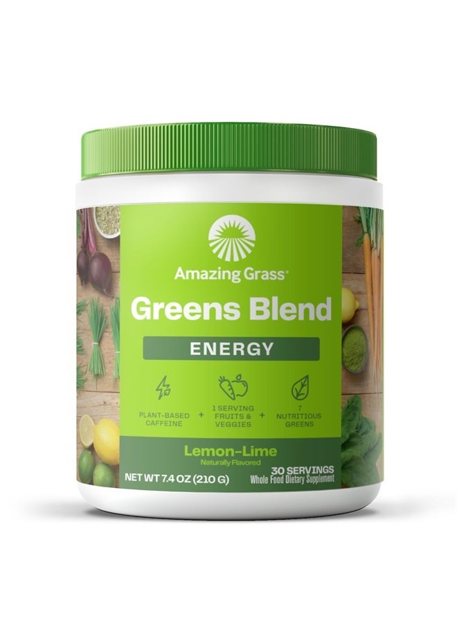 Green Superfood Energy: Smoothie Mix, Super Greens Powder & Plant Based Caffeine with Green Tea and Flax Seed, Nootropics Support, Lemon Lime, 30 Servings