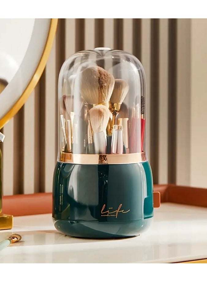 Makeup Brush Holder  Organnizer With Clear Lid 360 Rotating Dustprooof DDesktop Makeup Brushes Organizer for Vanity