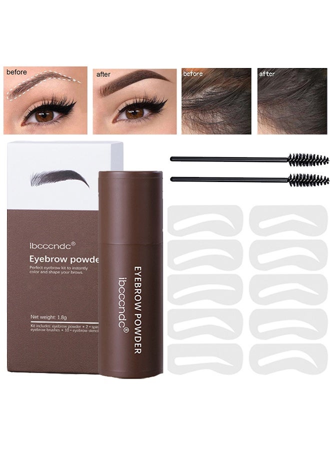Eyebrow Powder，Eyebrow Stamp Stencil Kit Long Lasting & Waterproof ​Eyebrow Stamp and Shaping Kit for Perfect Brow with 10 Reusable Eyebrow Stencil and 2 Spiral Eyebrow Brushes - Light Brown