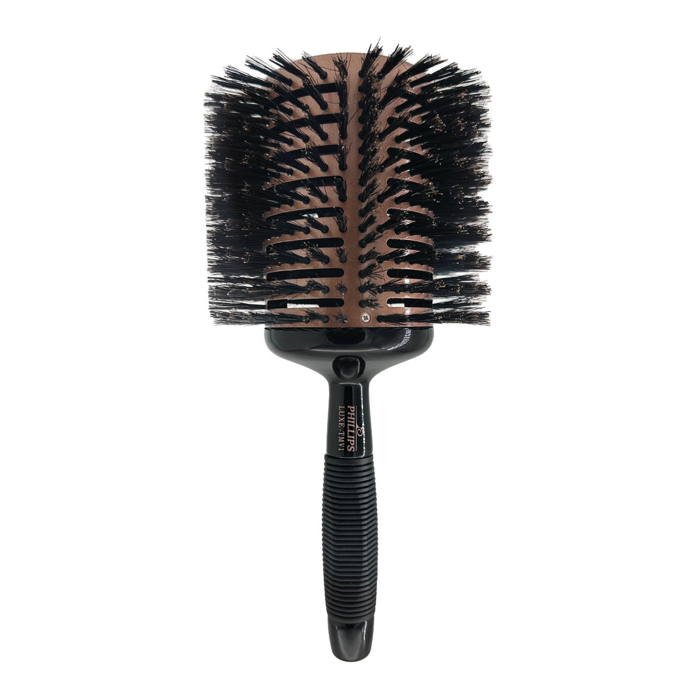 Phillips Brush Luxe Tourmaline Monster Vent 1 Professional Hair Brush (5â€ Diameter Barrel) - Vented Hairbrush Nylon Reinforced Boar Hair Bristles, Sleek Rose Gold & Black Color