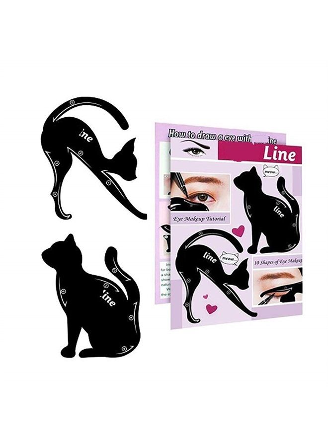 2 in 1 Cat Shape Eyeliner Template Stencil Smoky Eyeshadow Applicators Eyeliner Plate Matte PVC Material Professional Multifunction Black Cat Shape Eye liner & Eye Shadow Guide Template　 (1pack)