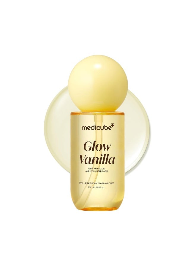 medicube Glow Vanilla Hair & Body Fragrance Mist, 3.38 fl. oz. | Sweet Creamy Vanilla Musk Perfume Mist with Niacinamide and Hyaluronic Acids - Freshness, Odor Care & Glow, Korean Body Care