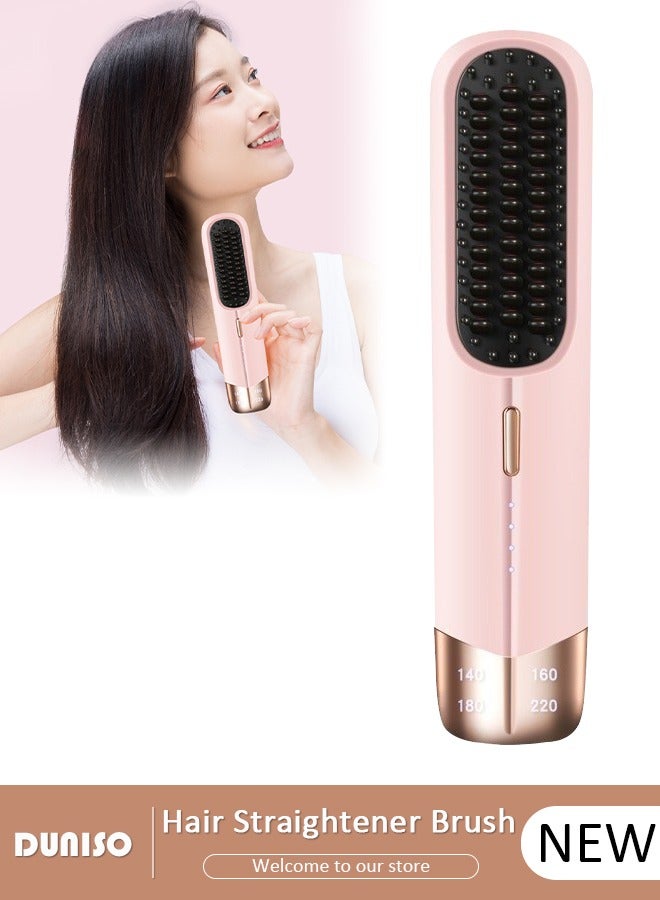 Cordless Hair Straightener Brush, 2 in 1 Hair Straightening Iron for Women, Portable Electric Hair Straightening Comb with Negative Ions, Eliminate Static Electricity Hair Straightener Comb for Type-c Charging, Multifuntional Mini Straightening Brush for Travel, Home, Business