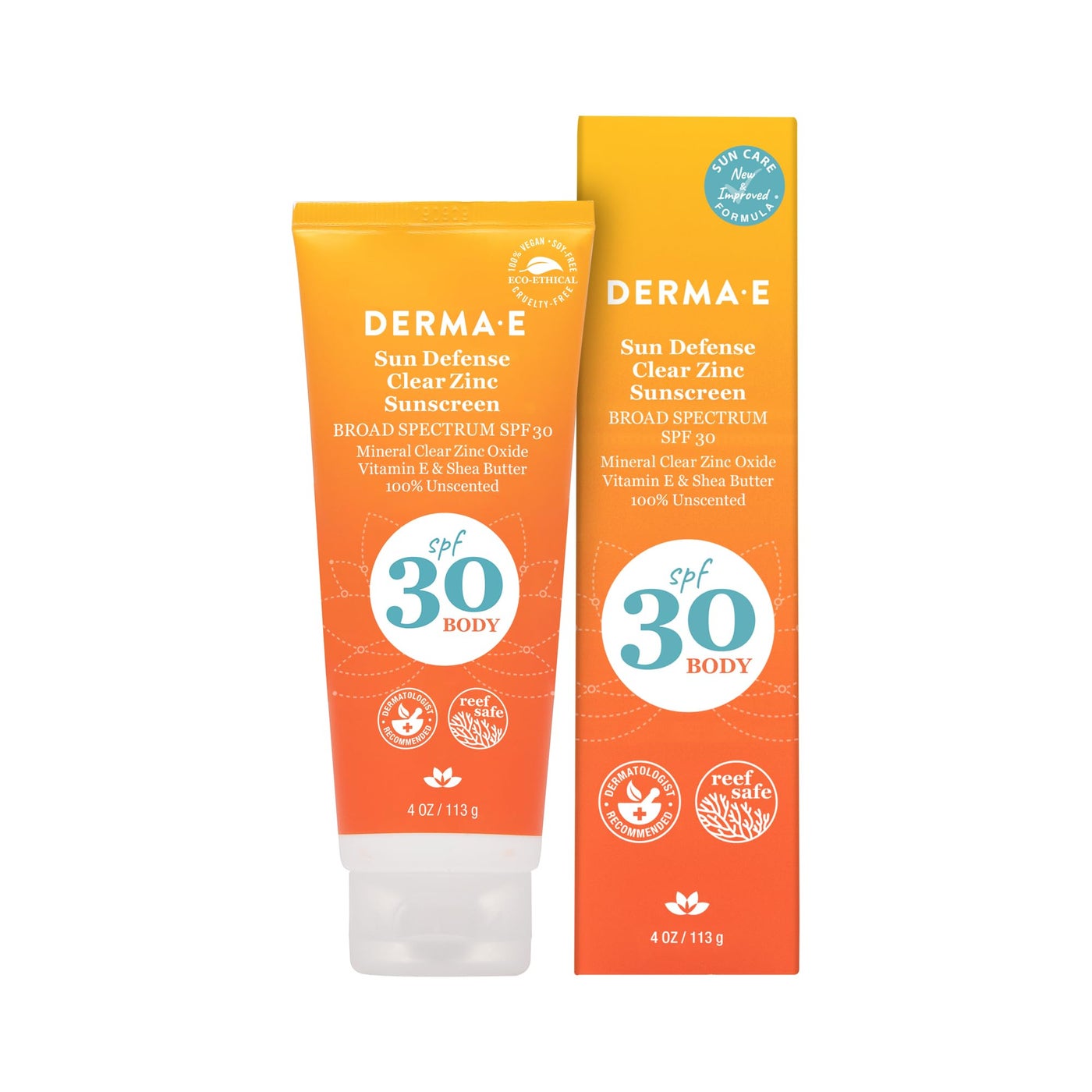 DERMA E Sun Defense Mineral Sunscreen SPF 30 Body â€“ Broad Spectrum Sun Cream â€“ Fragrance Free Zinc Oxide and Titanium Dioxide Aging Reducing Protection, 4 Oz