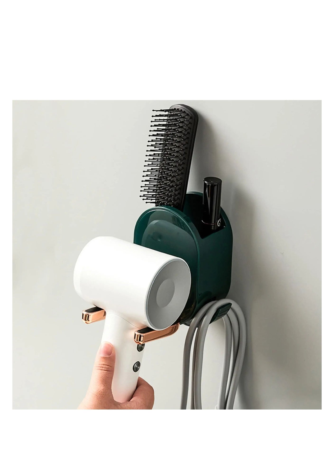 Wall Mounted Hair Dryer Holder,Hair Dryer Rack Plastic Hair Care Tools Holder Blow Dryer Organizer Hair Dryer Stand Holder Hands Free, Suitable for Bathroom Storage Organizer （Green）