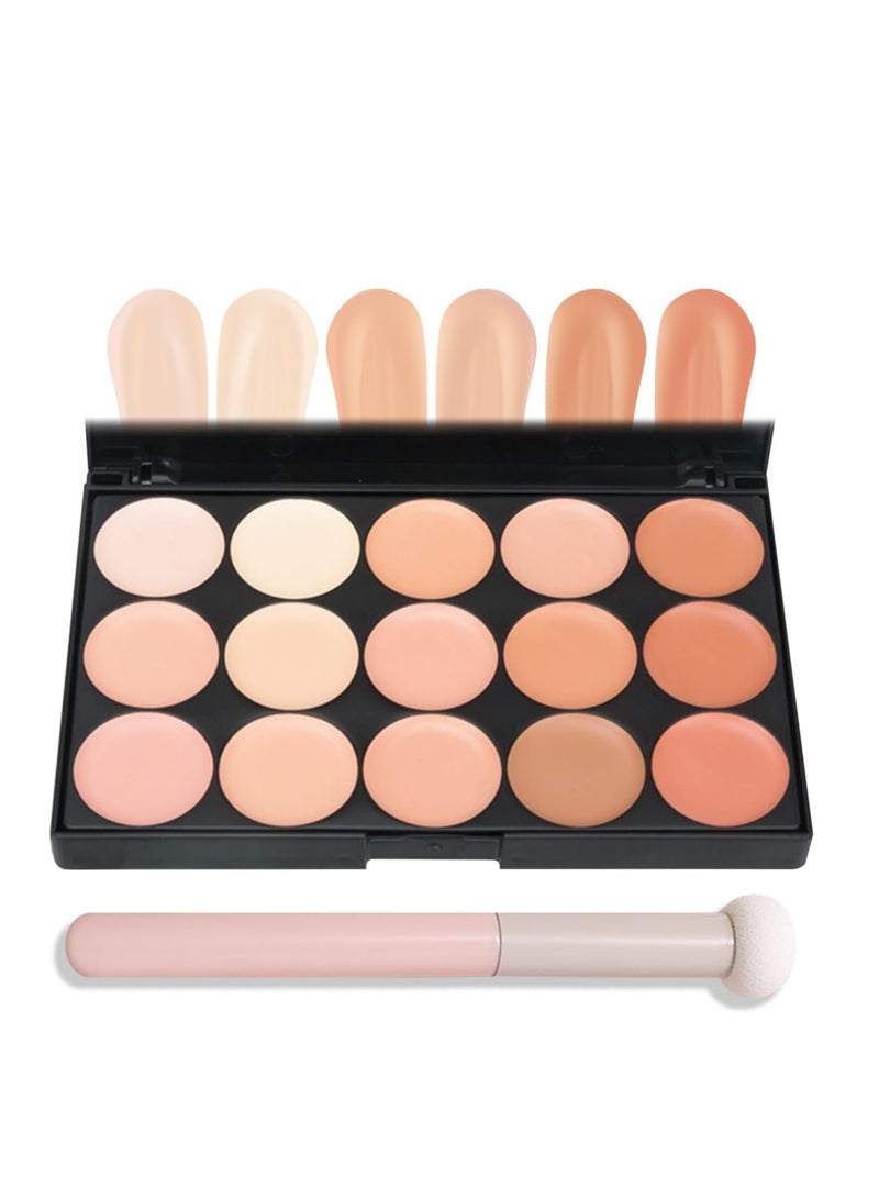 Concealer Contour Palette,15 Colors Cream Contour Makeup Palette with Brush,Contouring Liquid Foundation Concealer Palette Highlighting Makeup Kit for Conceals Dark Circles,Blemish