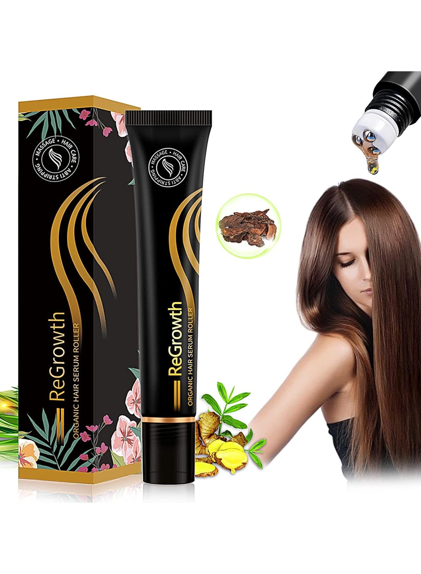 Regrowth Organic Hair Serum Roller Set, Triple Roll-On Massager Hair Growth Essence, Hair Care Anti Stripping Liquid of All Hair Types