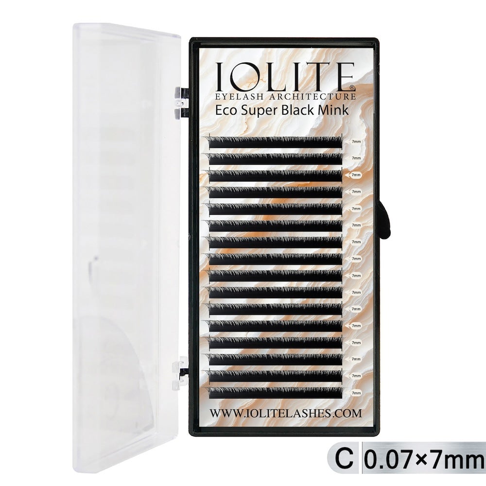 Iolite Super Black Mink Lash Extension – C Curl 0.7T Mix (6mm–15mm) | Premium Black Mink Eyelash Extension Tray for Lash Artists ISBMC7T - 7MM