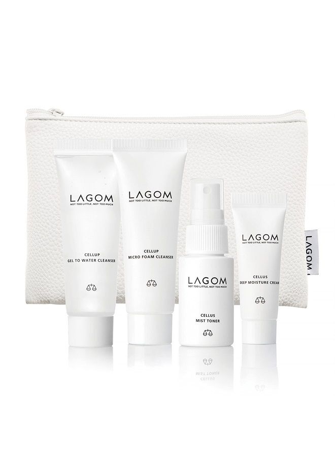 Travel Kit Natural Herbal Compact Facial Skin Care Package Set, Cellup Gel to Water Cleanser 30ml, Cellup Micro Foam Cleanser 30ml, Cellus Mist Toner 20ml, Cellus Deep Moisture Cream 8ml