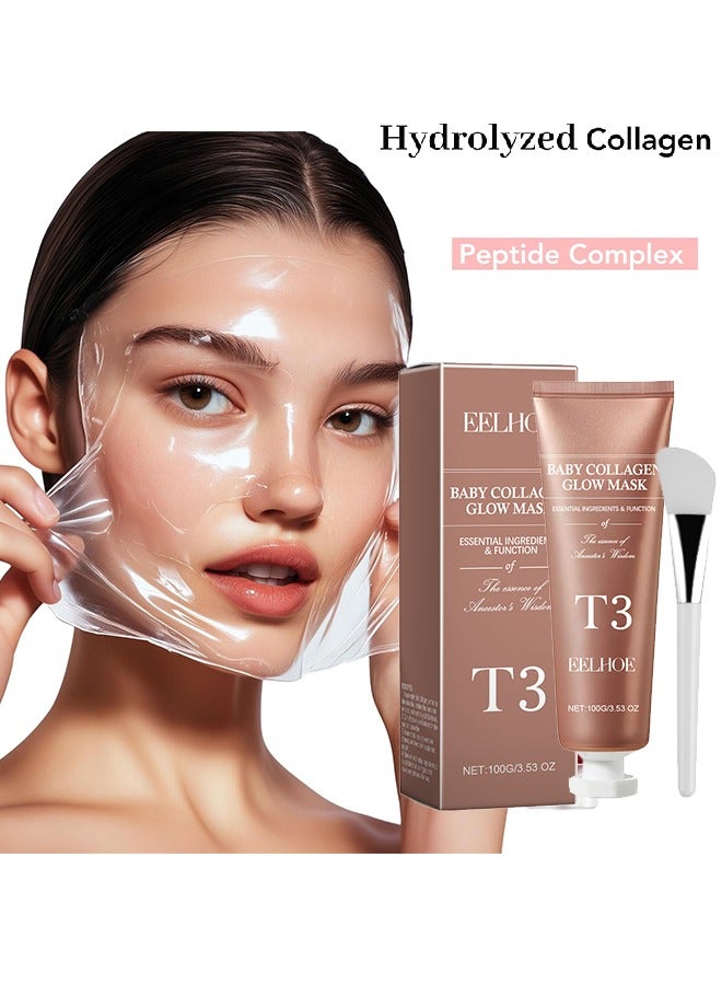 T3 Baby Collagen Glow Mask，T3 Collagen Pestlo Mask, Pestlo Baby Collagen Glow Mask, Pestlo T3 Collagen Mask, T3 Collagen Peel Off Mask, Korean Skin Care Facial Mask, Anti Wrinkle Firming Face Masks （100G)