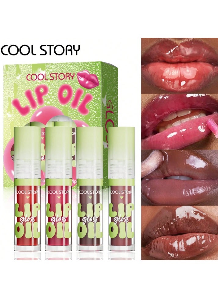 4-Piece Lip Gloss & Oil Set – Moisturizing & Brightening Lip Shine for Autumn/Winter