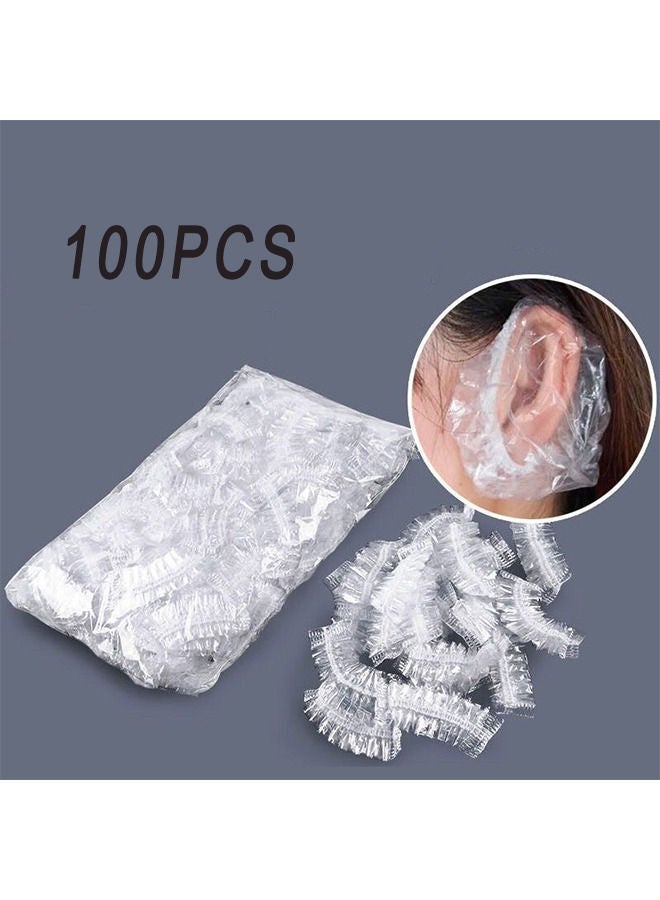 100 PCS Ear Protector Caps Disposable Elastic Clear Shower Water Ear Covers Large For Hair Dye - Shower - Bathing Ear Cover Caps - Spa Home Use Hotel and Hair Salon