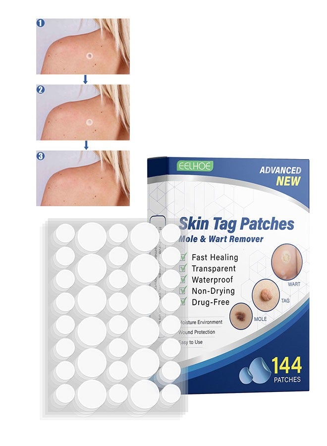Skin Tag Patches 144 Patches, Mole Warts Removal Sticker, Wound Protection, Natural Ingredients Skin Tag Remover Stickers