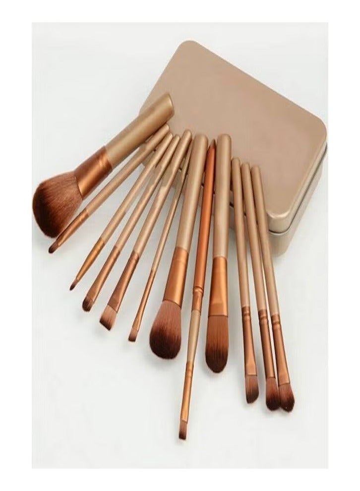 Makeup Brushes Set 12 Pieces Kit With Metal Boxes