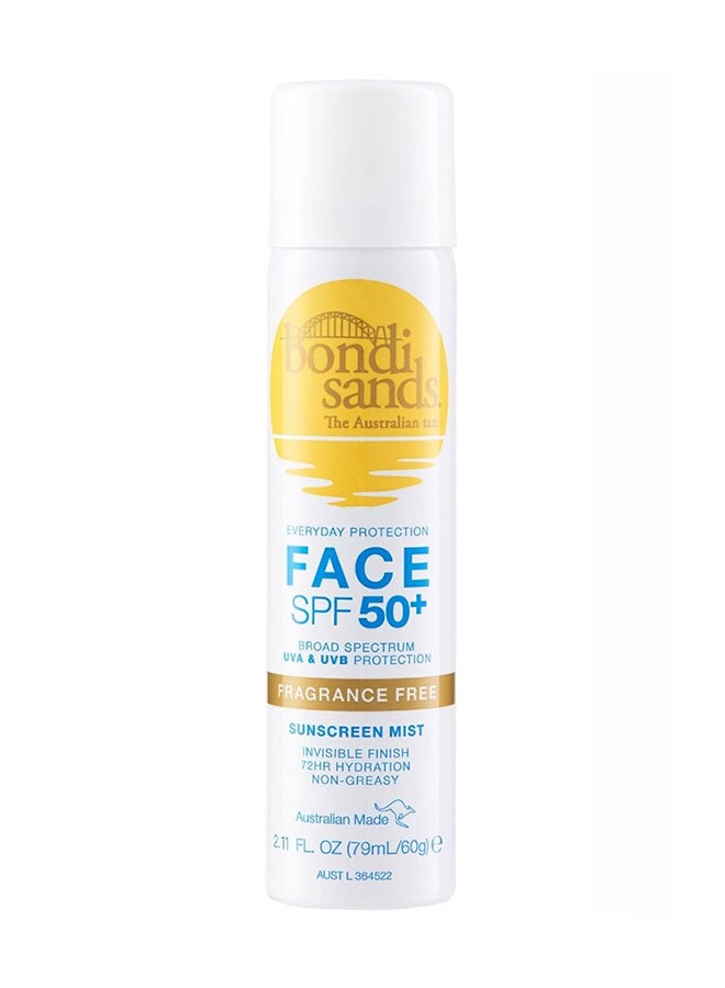 SPF 50+ Fragrance Free Face Mist 60g | Lightweight Broad Spectrum Sunscreen Spray for Face | Water-Resistant UVA UVB Protection Mist for Sensitive Skin | Refreshing Daily Sun Protection Facial Spray