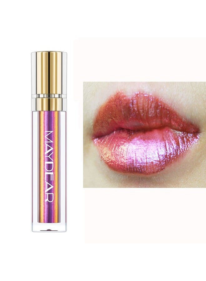 Chameleon Lipstick, High Pigmented Pink Lipstick for Women Metallic Shine Lip Gloss, Full-Coverage Multichrome Long Lasting Rainbow Lip Makeup, Fuchsia(01)