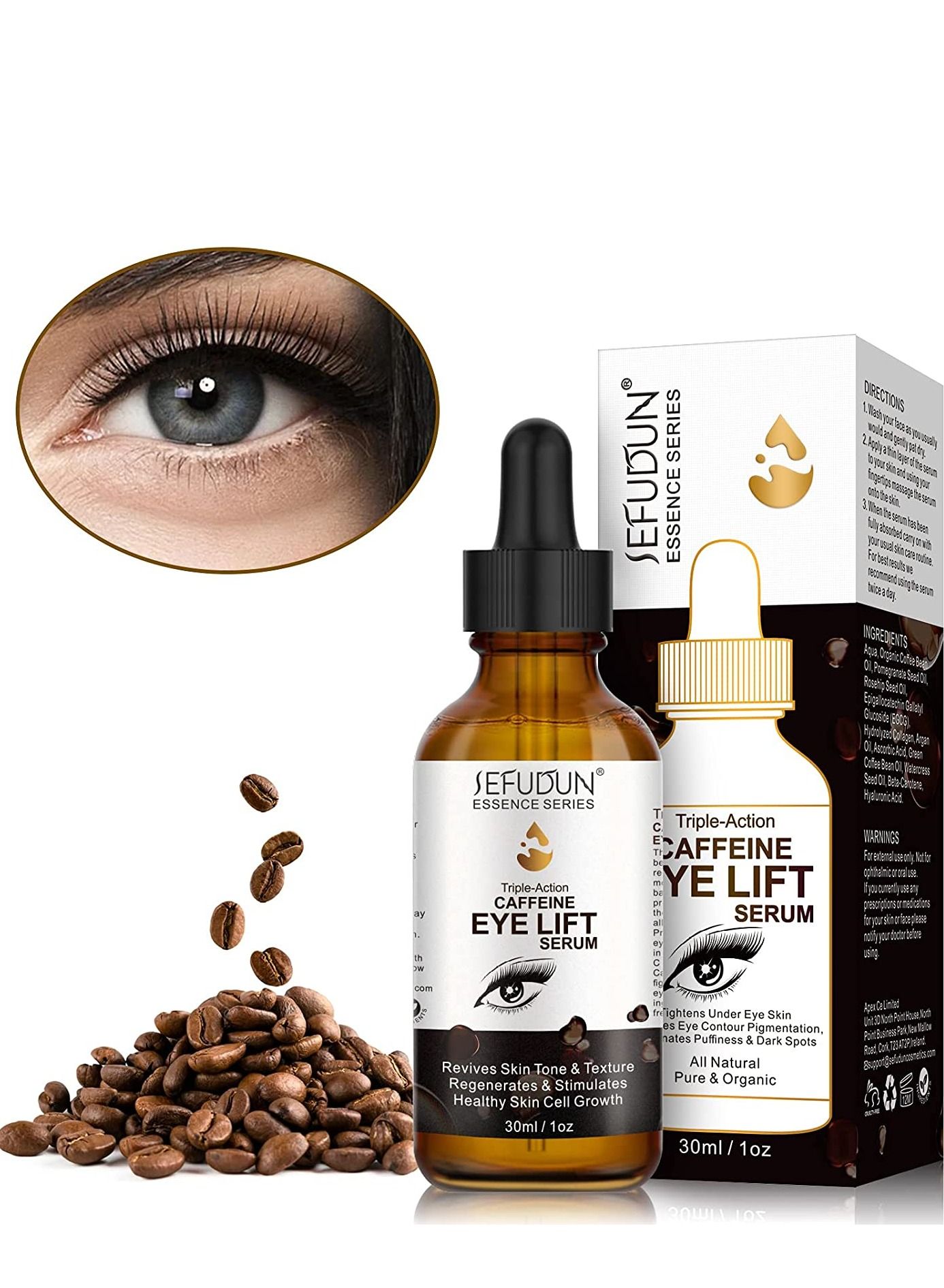 Caffeine Eye Serum with EGCG Vitamin C Hyaluronic Acid Collagen Caffeine Eye Lift Serum  Reduces Puffiness Dark Circles Under Eye Bags Wrinkles and Fine Lines Around The Eyes Triple Action Serum 30ml