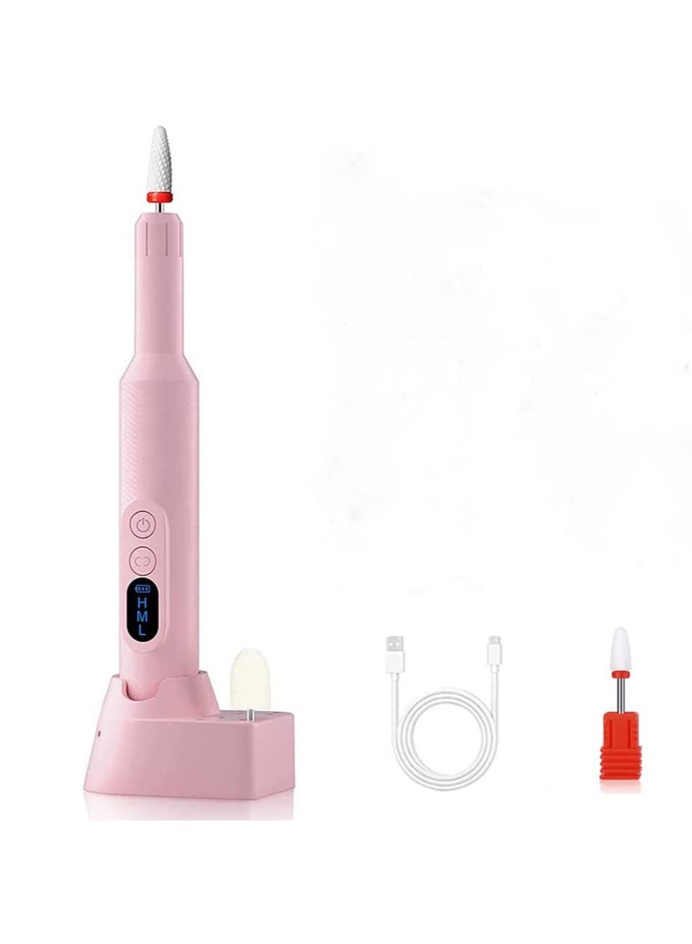 Electric Nail Drill, Cordless Electric Nail File ,Manicure Pedicure Kit for Acrylic,Gel Nails,Rechargeable Nail Drill,Professional Nail Grinder for Home Salon Use（Pink）