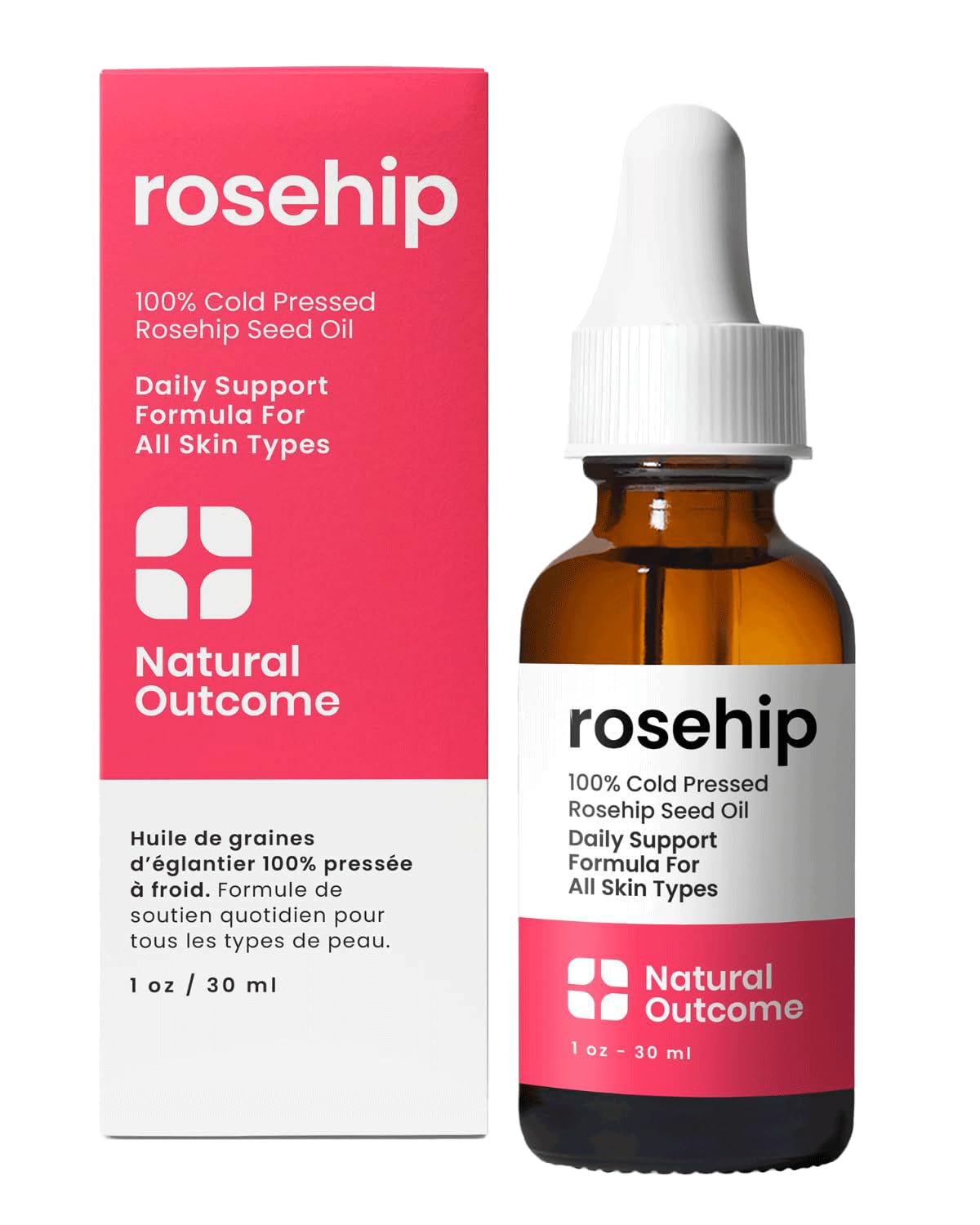 natural outcome Rosehip Oil 100% Pure Cold-Pressed Rosehip Seed Face Oil - Anti-Aging Facial Oil to Plump, Balance & Hydrate 1 oz