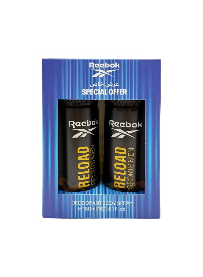 Reebok Reload Deodorant Body Spray For Him 150Ml x2