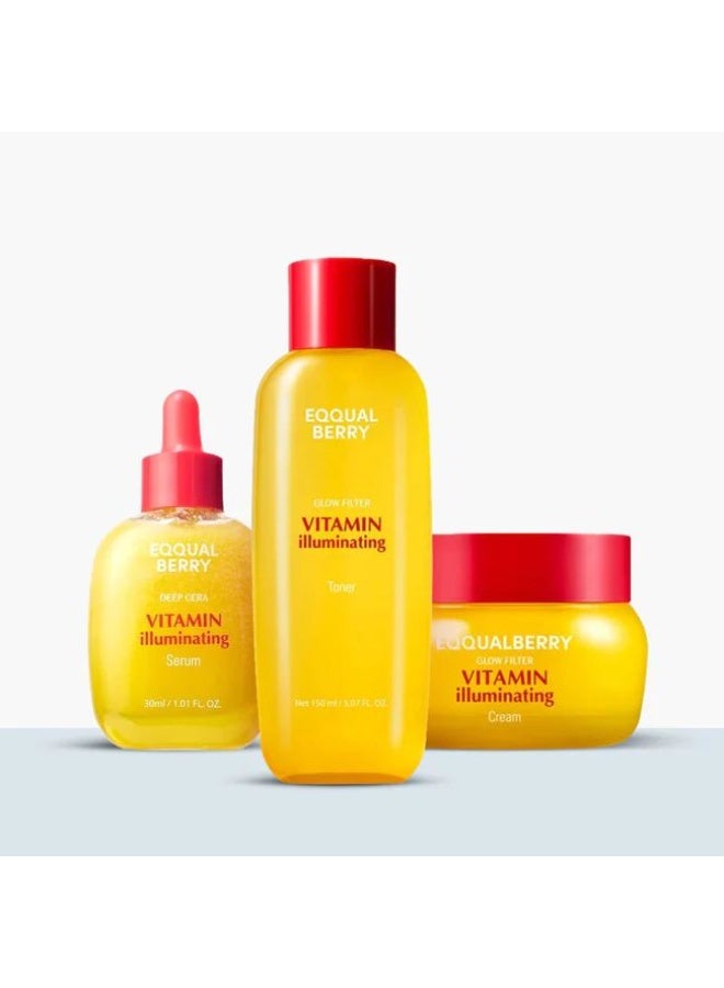Vitamin Illuminating Skincare Set – Vitamin Brightening Serum 30ml + Illuminating Toner 150ml + Vitamin Face Cream 50ml | Hydrating, Glow Boosting & Skin Brightening Face Care | Pack of 3