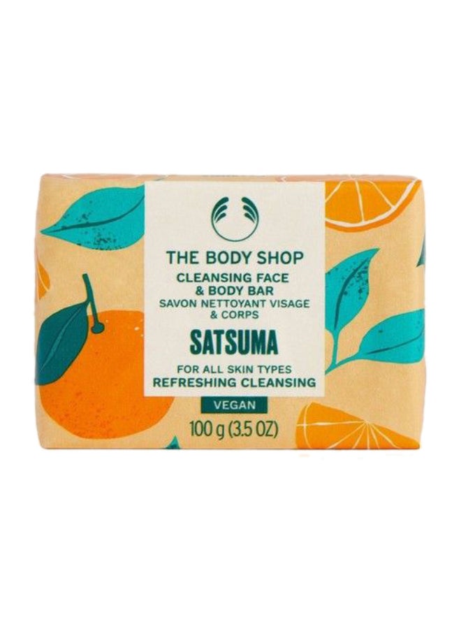 Satsuma Cleansing Face & Body Bar – Multi-Purpose Soap Bar with Shea Butter | Gently Cleanses Face & Body, Energising Orange & Mandarin Scent | Softens, Refreshes All Skin Types,| 100g