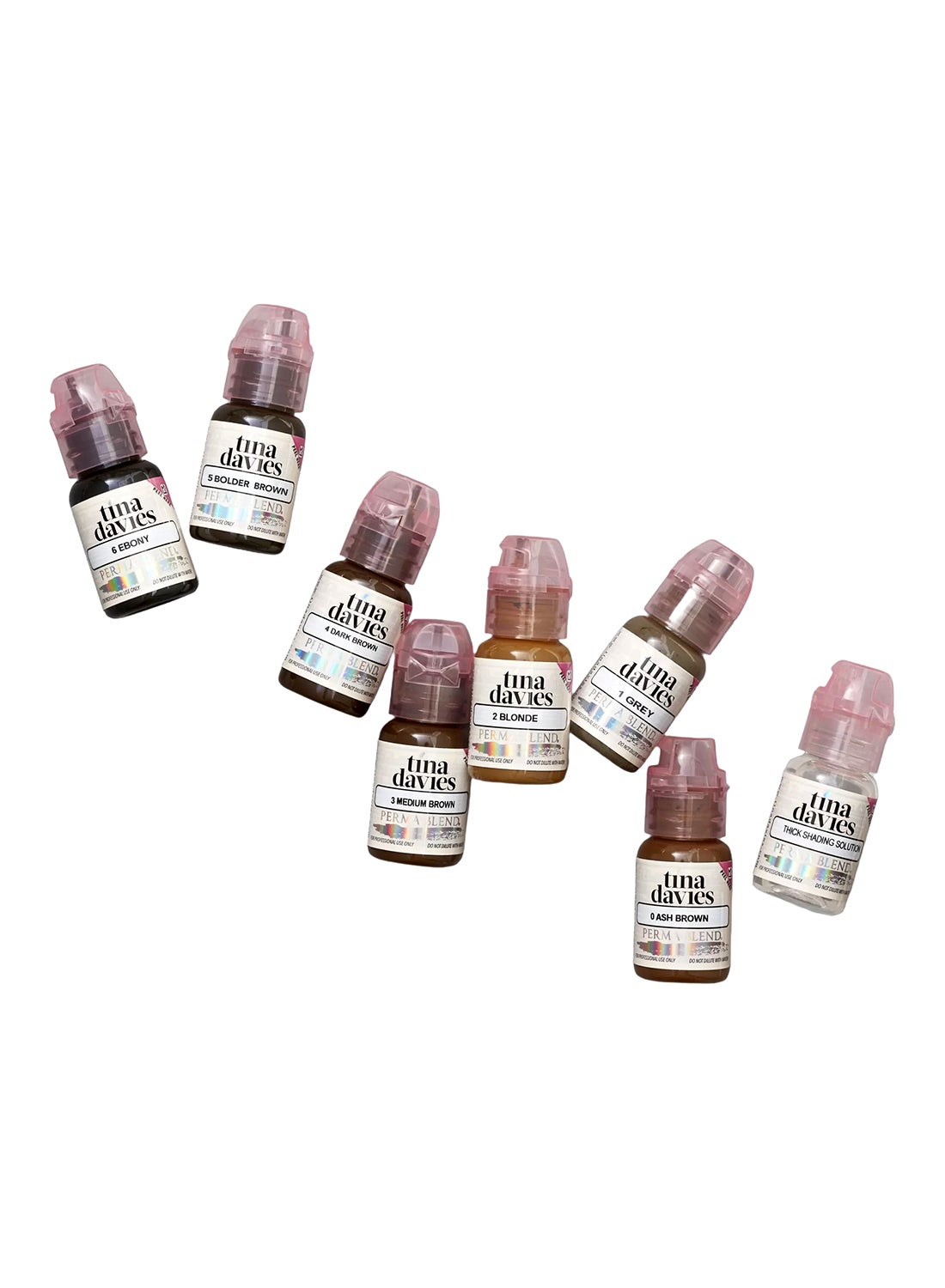 Tina Davies Ink Eyebrow Pigment Collection For Permanent Makeup With True Tone Healing And Color Chart 8X 15Ml