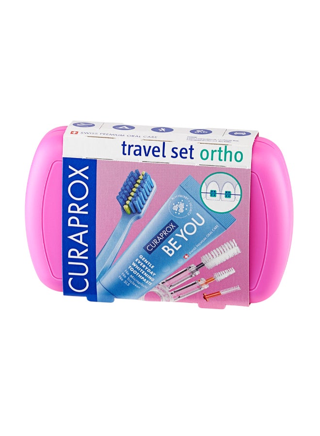 Travel Set Ortho Pink I Includes CS 5460 Travel Toothbrush, 10ml Be You Toothpaste, CPS Prime 07 & 09 Interdental Brushes I Compact Oral Care Kit for On-the-Go
