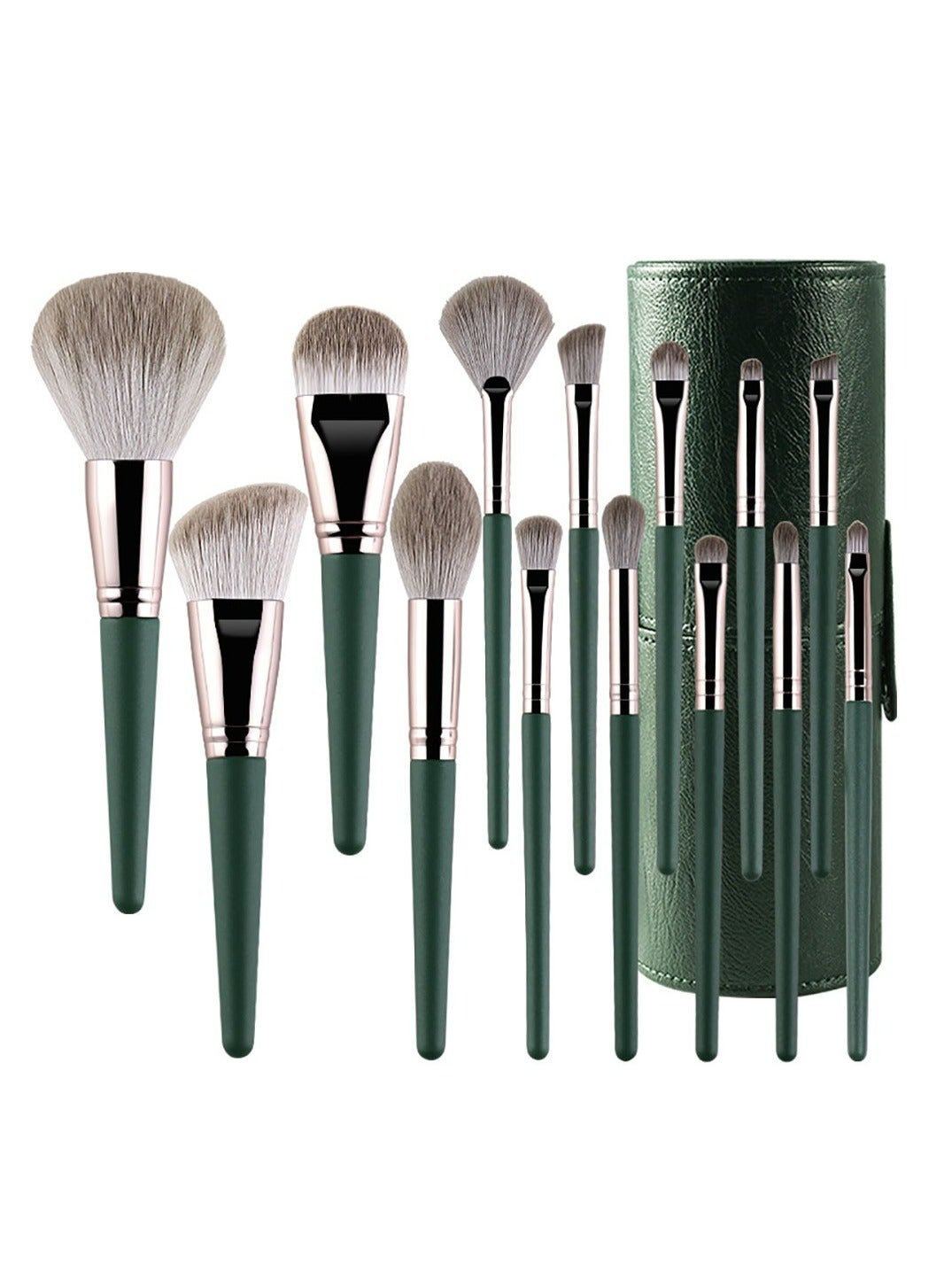 Makeup Brushes Set Foundation Brush High Quality Wood Super Soft Bristles Handle Thickened Aluminum Tube Makeup Powder Eyeshadow Highlighter Concealer Blending Eyebrow Line Spool Set Green 14pcs Green