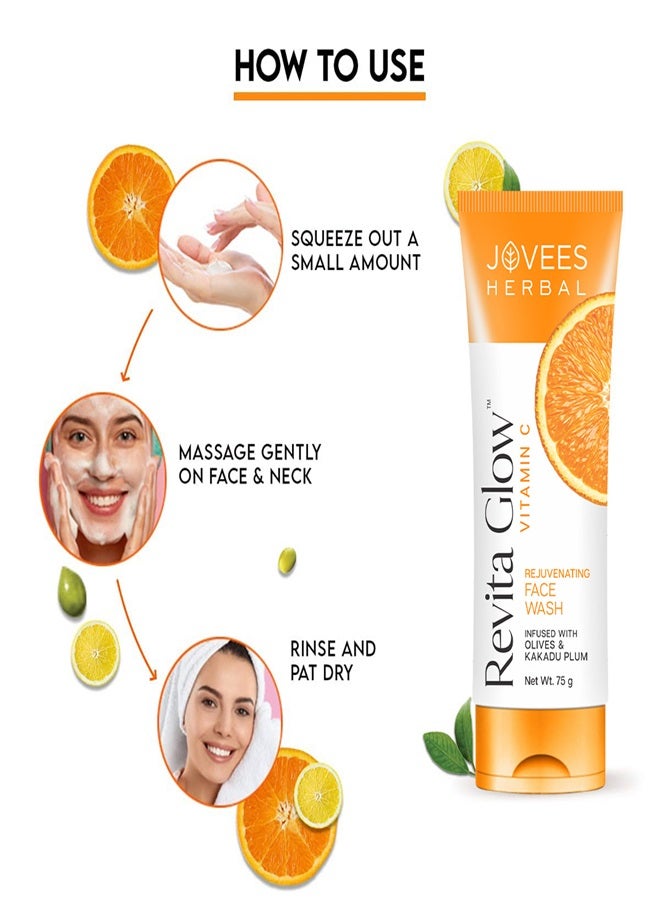 Jovees Herbal Revita Glow Vitamin C Face Wash 75g | With Kakadu Plum & Olives | Brightens & Hydrates Skin, Reduces Pigmentation | For All Skin Types - image 3
