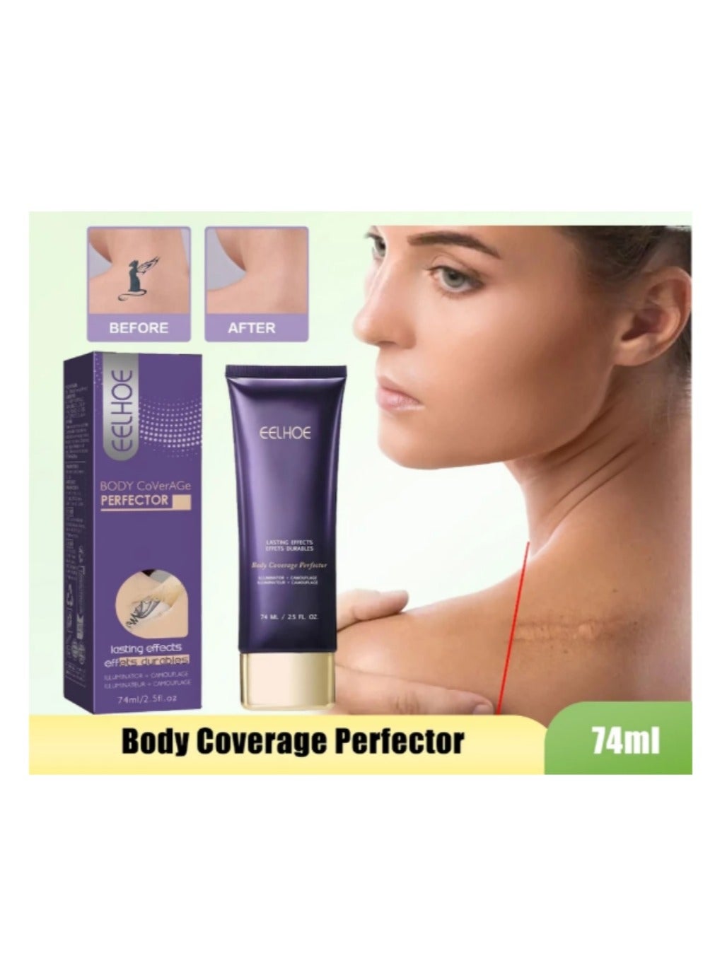Body Coverage Perfector Tatoo Concealer Waterproof Covering Body Tattoo Scars 74ML