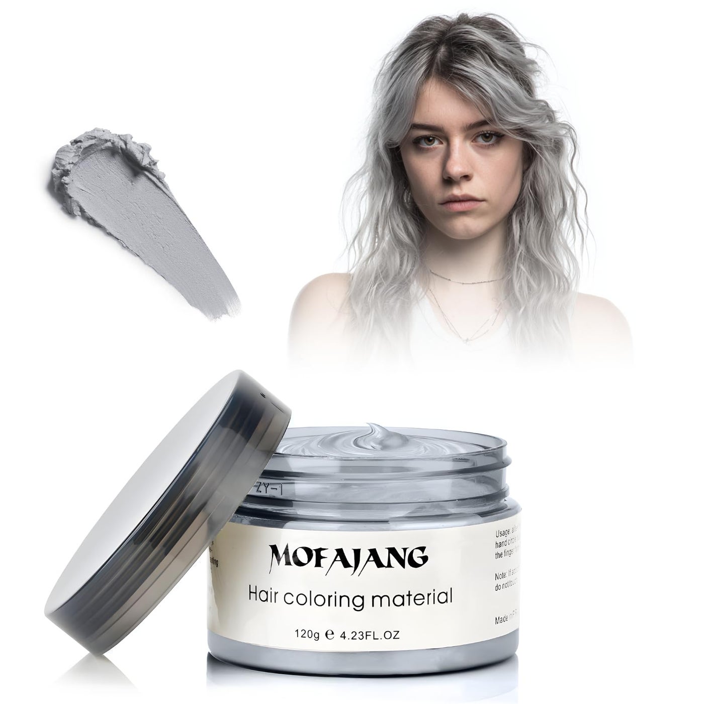 MOFAJANG Sliver Gray Temporary Hair Color Wax -SOVONCARE Washable Hair Dye for Men & Women, All-Day Hold Disposable Hair Styling Clays for Party, Cosplay & Daily 4.23 oz