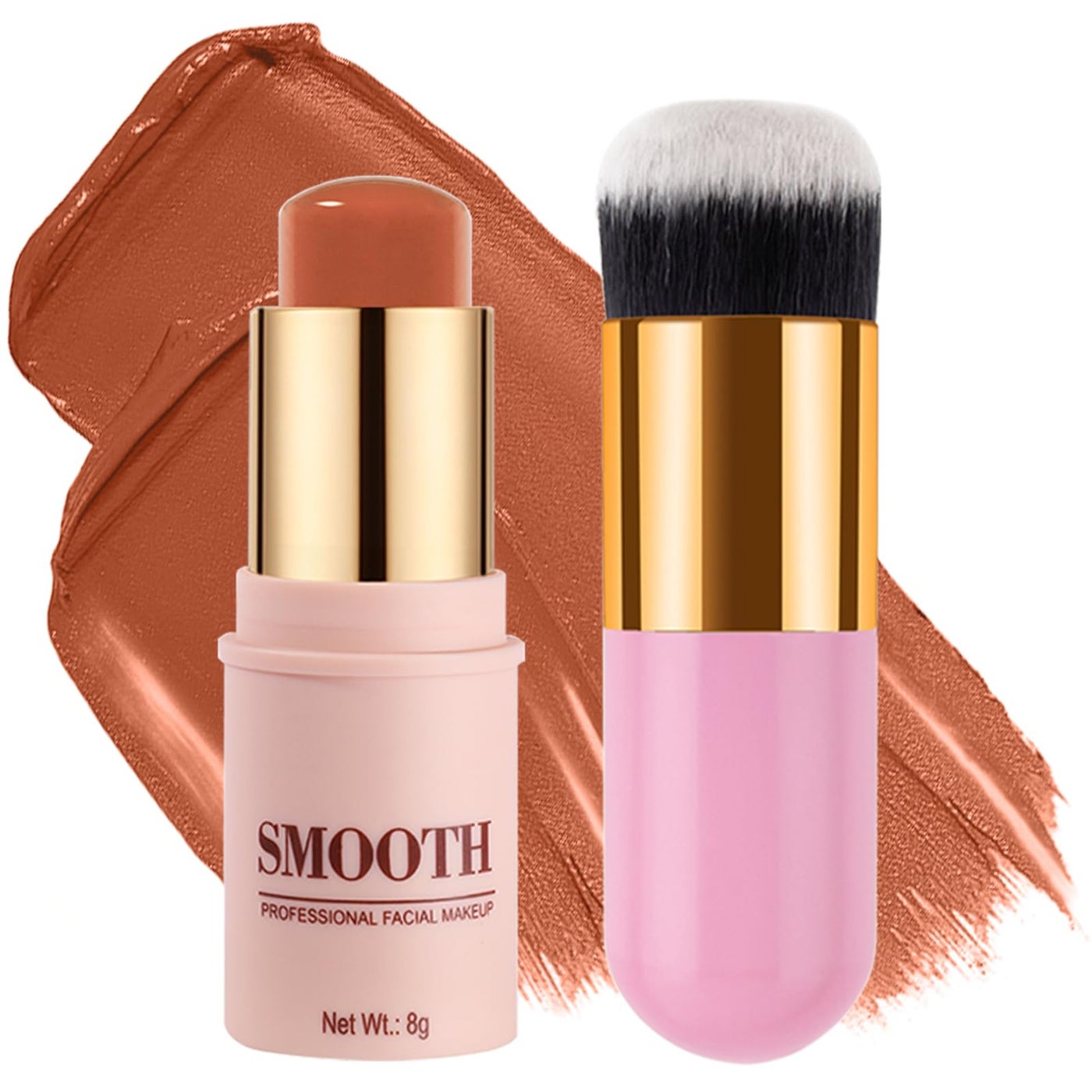 Multi-use Blush Stick, Monochromatic Face Beauty Wand for Cheek, Eyeshadow and Lip, Longwear Waterproof Matte Finish Cream Blush Makeup Stick with Brush for Women, 0.28oz (Coral Pink #04)