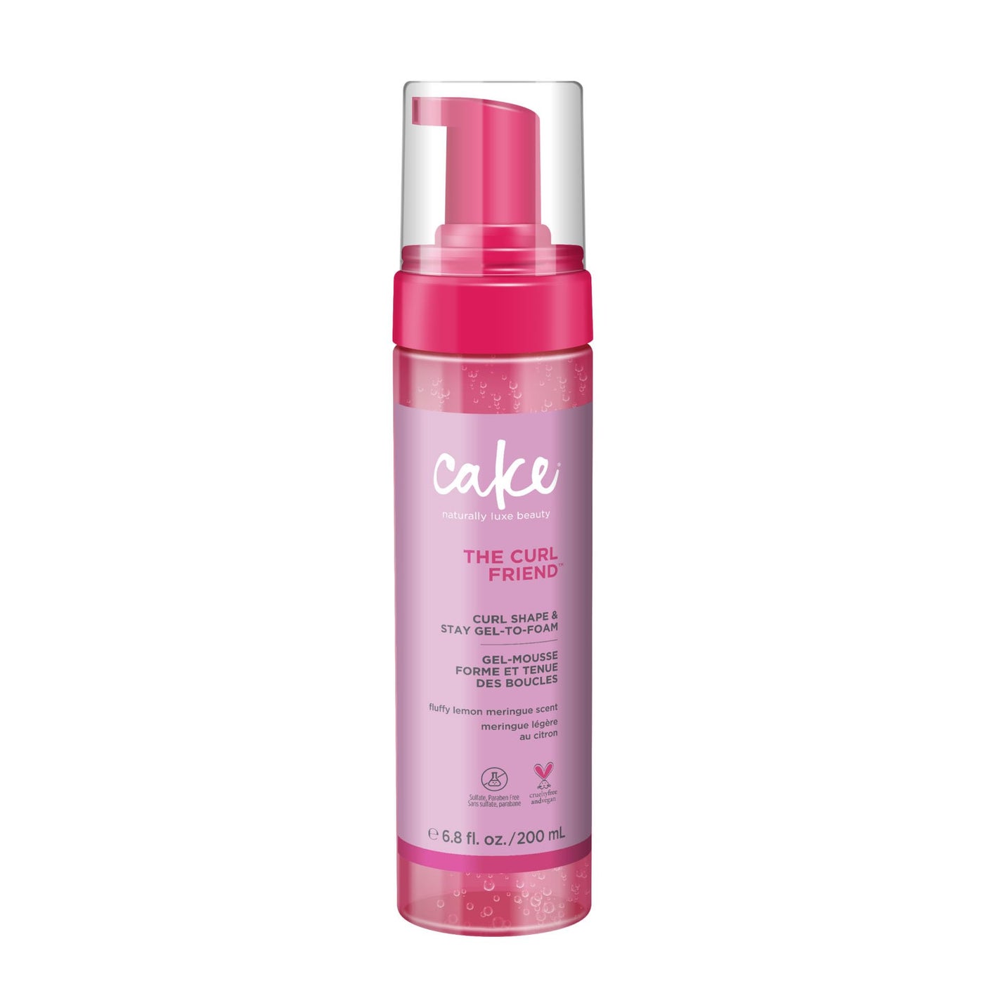 Cake Beauty Gel-to-Foam Curl Styler, The Curl Friend â€“ High Hold & Definition - Frizz Protection- Infused with Coconut Oil & Shea Butter - For Curly Hair- 6.8 fl oz./ 200 mL